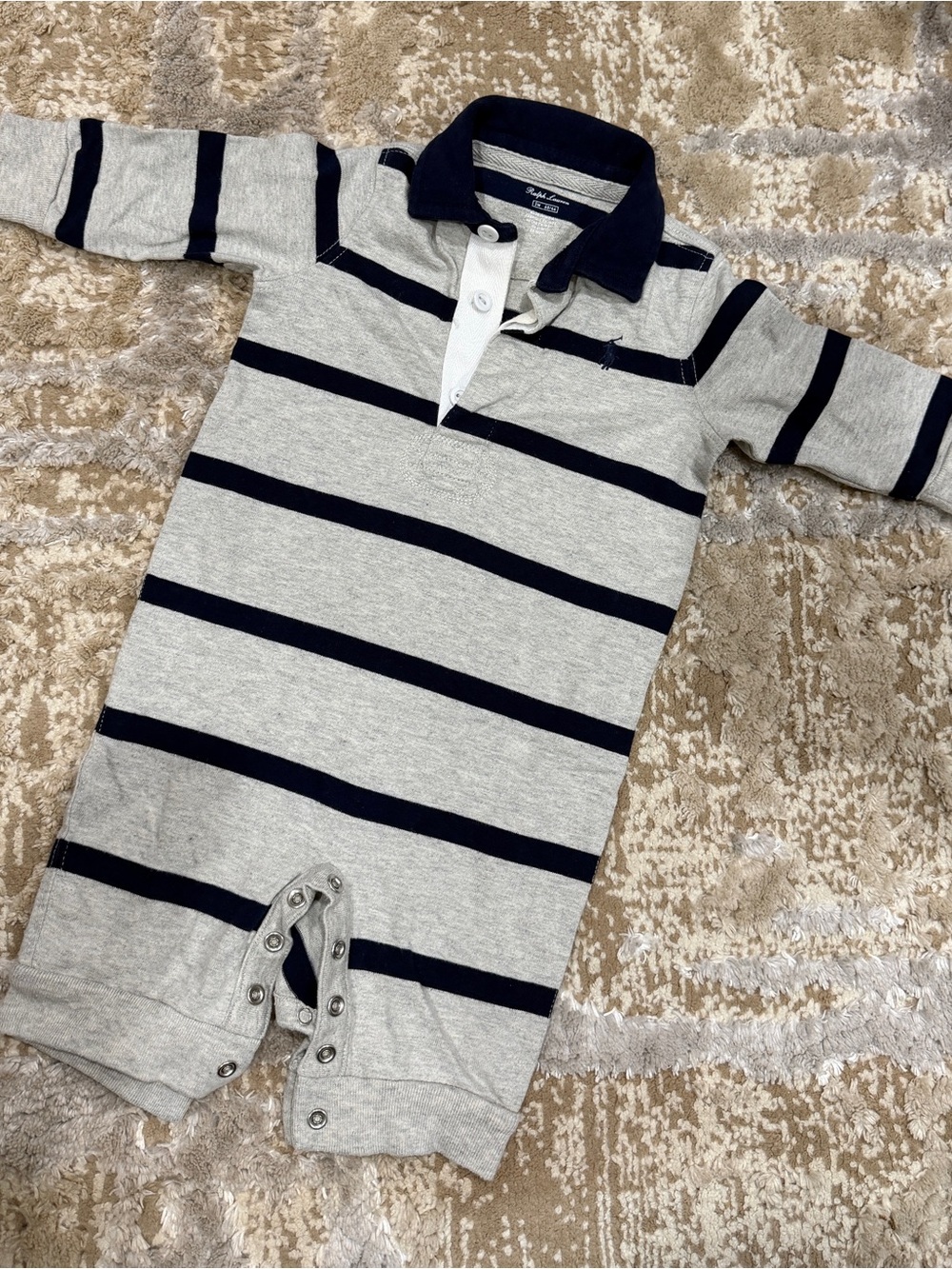 Ralph Lauren Navy & Cream Striped Polo One-Piece